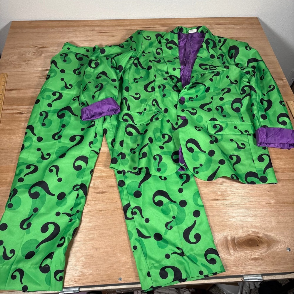 Spirit Halloween The Riddler DC Comics Costume Suit Green Question Mark XL 46-48